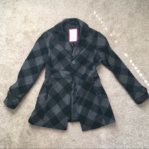 Very Warm Wool Plaid Peacoat - Picture 1 of 3